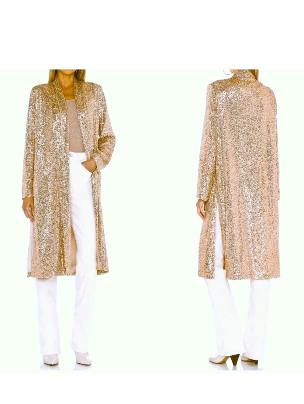 BB DAKOTA Gold Sequin Show Stopper Duster Topper Coat